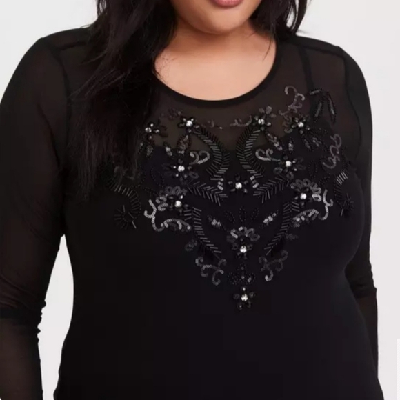 4X TORRID Black Mesh Embellished Beaded Rhinestone Sequin Top - Picture 2 of 7